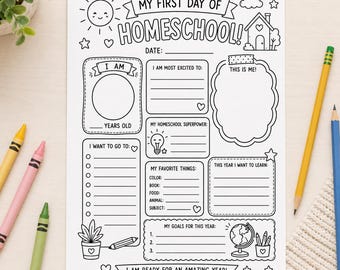 First Day of Homeschool Worksheet, Printable Homeschool Back to School Activity for Kids