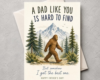 Tarjeta divertida del Día del Padre con Bigfoot, Un papá como tú es difícil de encontrar, Tarjeta de papá Sasquatch, Tarjeta del Día del Padre en acuarela