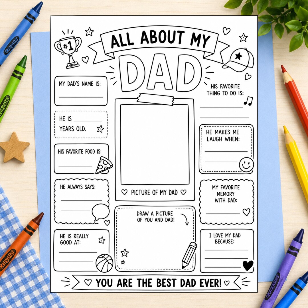 All About My Dad Printable Worksheet, Father's Day Coloring Page, Kids ...