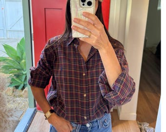 Ralph Lauren Men’s Plum Navy Check Button Up Shirt Size Large