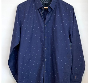 Ted Baker Herren Blau Langarm Button Up Shirt Größe 4 (Medium) Micro Print