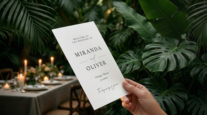 Wedding itinerary design showing timeline and events, editable program for modern brides.