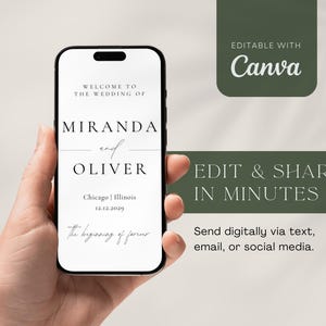 Modern minimalist ceremony program with clean typography, printable wedding template.