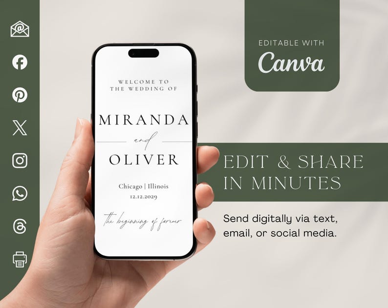 Modern minimalist ceremony program with clean typography, printable wedding template.