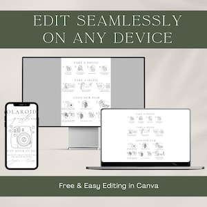 Editable wedding sign for Instax guest book station with instant photo instructions