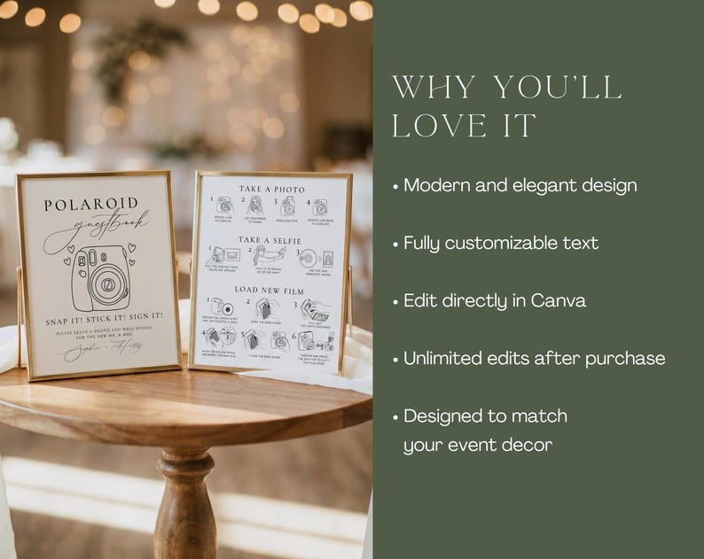 Wedding Reception Sign Canva Template for Instax and Polaroid guest book display
