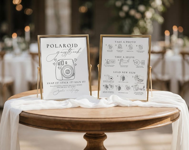 Polaroid Guest Book Wedding 8x10 Sign with Instax Mini 12 instructions printable template