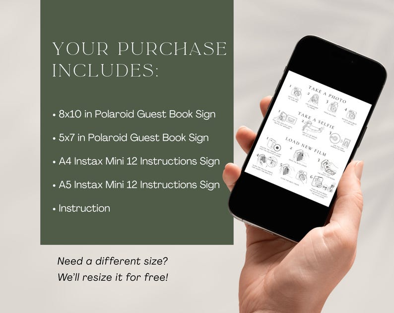 Wedding reception guest book instructions sign for Instax and Polaroid photos