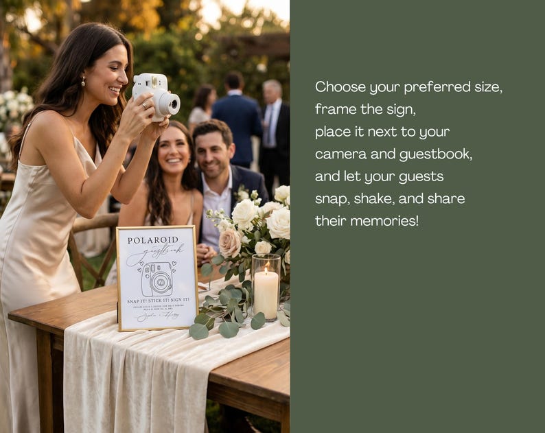 Printable Instax Guest Book Sign for wedding reception with easy photo instructions