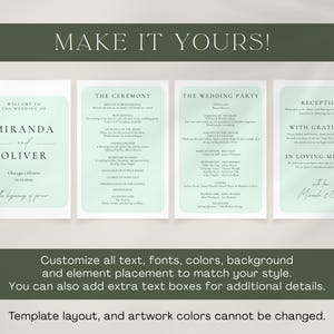 Fully editable wedding itinerary: change text, fonts, and colors of this Canva template.