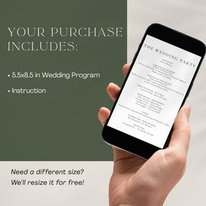 What is included: standard sizes and digital formats for this DIY wedding program and ceremony booklet.