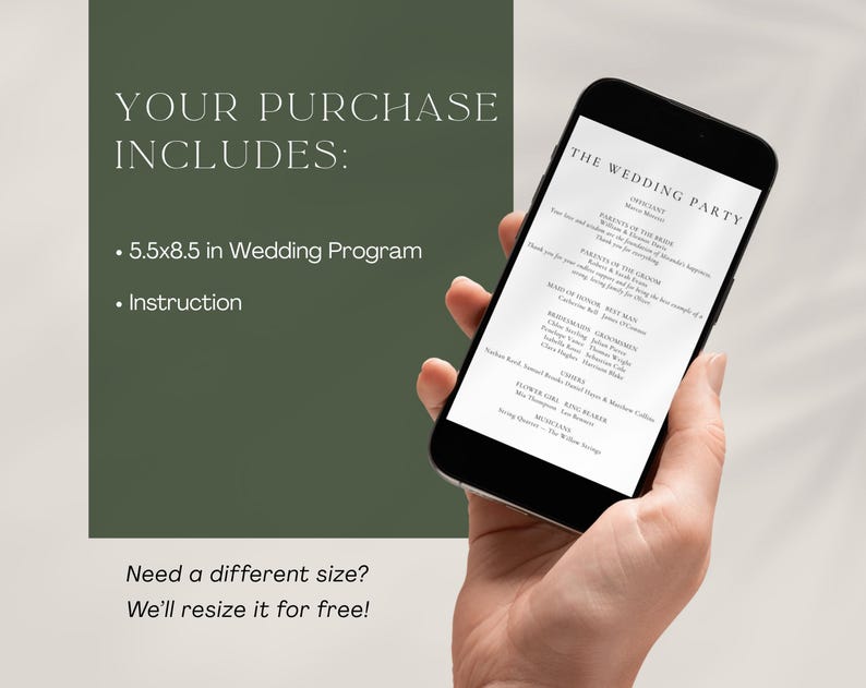 What is included: standard sizes and digital formats for this DIY wedding program and ceremony booklet.