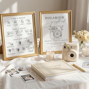 Polaroid Guest Book Wedding Sign editable Canva template in 8x10 and 5x7 sizes