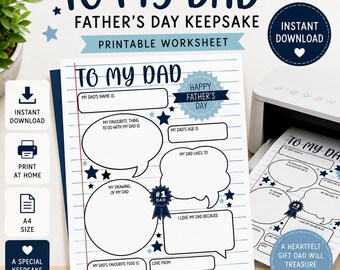 All About My Dad Father’s Day Printable | Kids Fill In The Blank Keepsake | Father’s Day Gift From Child | A4 Digital Download