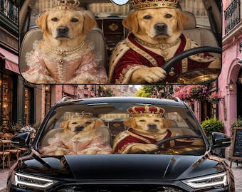 Labrador Retriever Auto Sonnenschutz, Royal Labrador Sonnenschutz, King & Queen Lab Auto Dekor, Windschutzscheibe Auto Sonnenschutz, Auto Dekor Geschenk