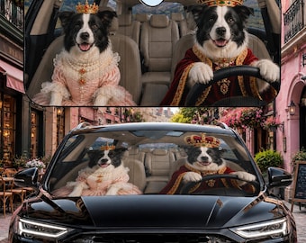 Border Collie Auto Sonnenschutz, Royal Border Collie Sonnenschutz, King & Queen Hund Auto Dekor, Windschutzscheibe Auto Sonnenschutz Geschenk