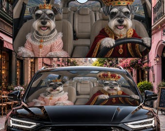 Zwergschnauzer-Auto-Sonnenschutz, Royal Schnauzer-Sonnenschutz, König und Königin Hund Auto-Dekor, Windschutzscheibe Auto-Sonnenschutz Geschenk