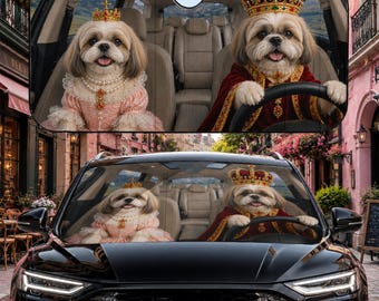 Shih Tzu Auto Sonnenschutz, Royal Shih Tzu Sonnenschutz, King & Queen Shih Tzu Auto Dekor, Windschutzscheibe Auto Sonnenschutz, Auto Dekor Geschenk