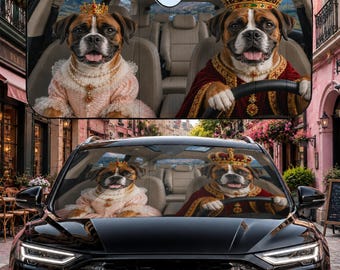 Boxer Hund Auto Sonnenschutz, Royal Boxer Sonnenschutz, King & Queen Boxer Auto Dekor, Hunde Windschutzscheibe Sonnenschutz, Boxer Auto Sonnenschutz