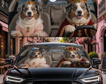 Australischer Schäferhund-Auto-Sonnenschutz, königlicher Hund-Windschutzscheiben-Sonnenschutz, lustiges Aussie-Autozubehör, Haustier-Liebhaber-Auto-Sonnenschutzgeschenk