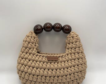 Gaia Crochet Bag | Handmade Wooden Handle Purse | Brazilian Artisan Timeless Handbag