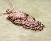 Bead embroidered pink and gold necklace
