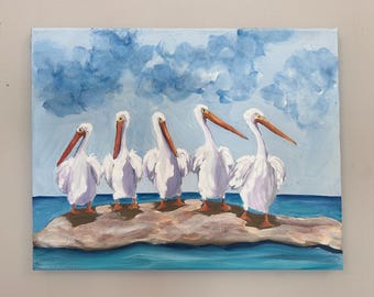 11x14 Pelicans Acrylic on Wrapped Canvas