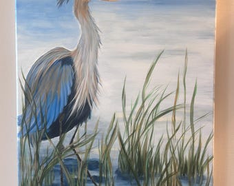 12x16 Blue Heron Acrylic on Wrapped Canvad