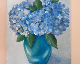 11x14 Blue Hydrangeas Acrylic on Wrapped Canvas
