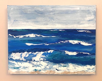 11x14 Textured Beach Scene Acrylic on Wrapped Canvas