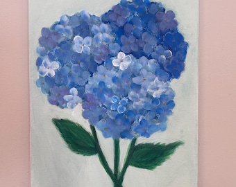 8x10 Blue Hydrangea Acrylic on Wrapped Canvas