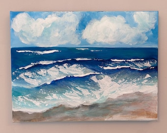 9x12 Beach Scene Acrylic Painting on Wrapped Canvas