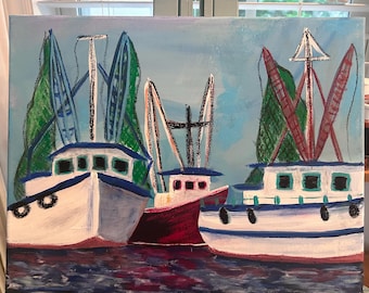11x14 Fishing Boats Acrylic on Wrapped Canvas