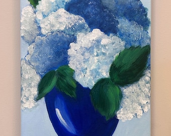 Bouquet d'hortensias 9 x 12 acrylique sur toile tendue