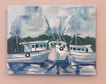 11x14 Fishing Boats Acrylic on Wrapped Canvas