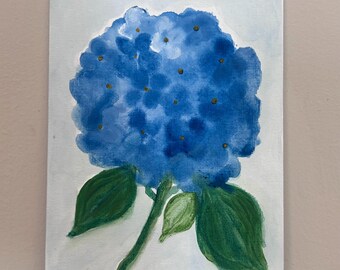 5x7 Blue Hydrangea Acrylic on Canvas Board