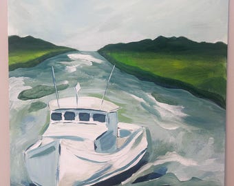 12x12 Fishing Boat Acrylic on Canvas Board