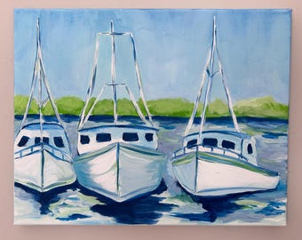 11x14 Boats in Harbour Acrylic on Wrapped Canvas