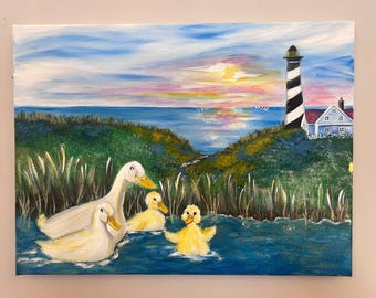 12x16 Beach Ducks Acrylic on Wrapped Canvas