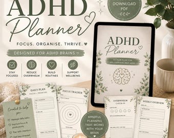 ADHS Planer PDF, Arbeitsmappe für Exekutivfunktion, Tagesablaufplaner, Fokus-Tracker, Produktivitätsplaner, digitaler Download