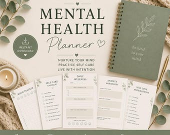 Self Care Planer zum ausdrucken, Mental Journal PDF, Mood Tracker Workbook, Wellness & Angst Journal, digitaler Download