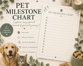 Meilenstein-Tracker für Haustiere, Meilenstein-Tracker für Hunde, Meilenstein-Tracker für Hunde, Meilenstein-Tracker für Haustiere, digitaler Download PDF