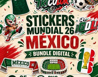 Mexiko Fußball Sticker Set, WM 2026 Fan Art (Digitaler Download)