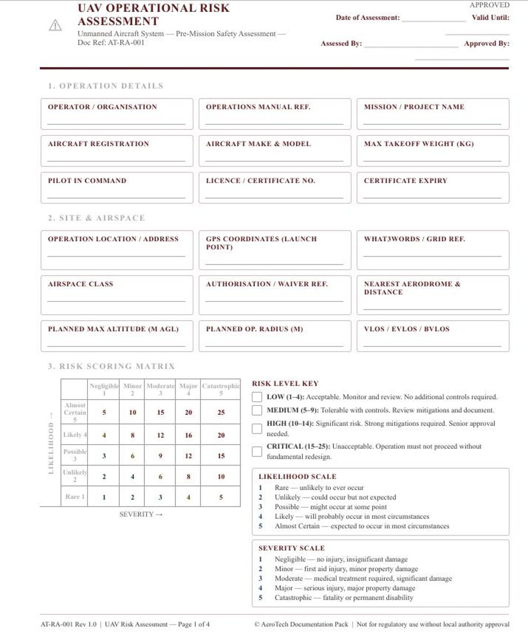 UAV Drone Risk Assessment Form | Printable PDF | Hazard Register ...