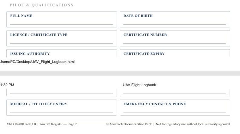 UAV Flight Logbook | Printable PDF | Flight Log, Battery Cycle ...