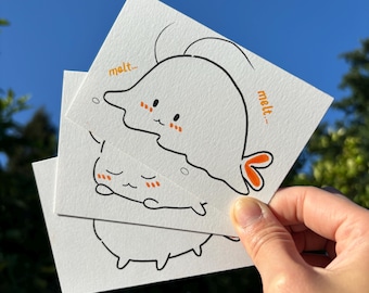 Cute Blob Shrimp Mini Art Cards (Set of 3, 2x3) – Hand Drawn Tiny Desk Decor