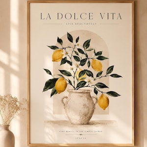 Décoration murale citron pour la cuisine, style méditerranéen, La Dolce Vita, inspiration ferme côtière italienne, œuvre d'art aux agrumes, salle à manger