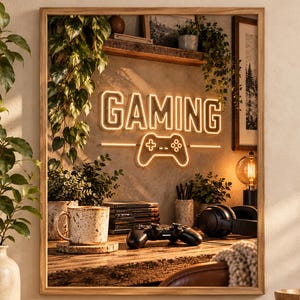 Väggkonsttryck för spel, mysig spelrumsdekor, neonkontrolldesign