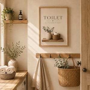 トイレの壁アートプリント、ニュートラルなバスルーム装飾、スカンジナビア風バスルームプリント、ミニマリストなWCサイン、ファームハウス風洗面所の壁アート 画像 5