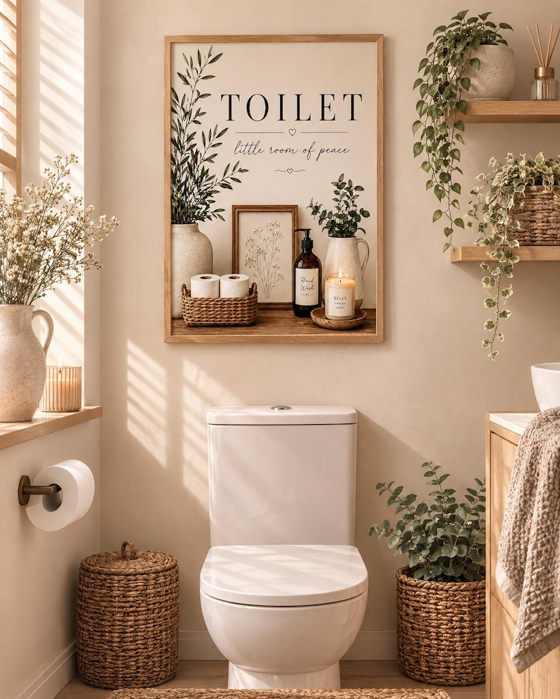 Toilet Wall Art Print, Elegant Bathroom Decor, Downstairs WC Botanical ...